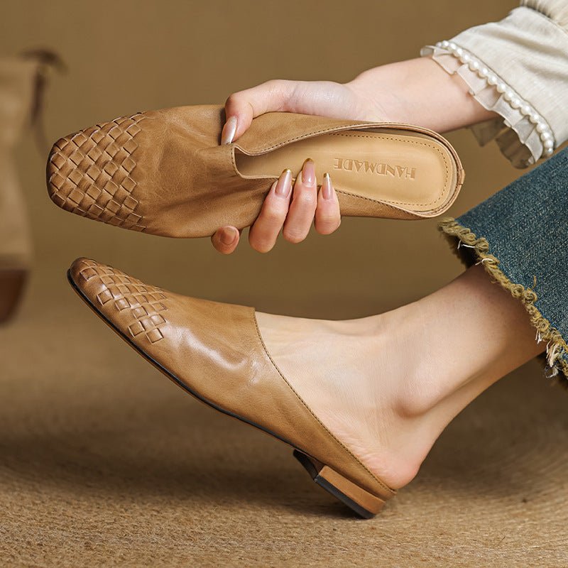 Marilyn | Stylish Woven Square Toe Leather Mules 0