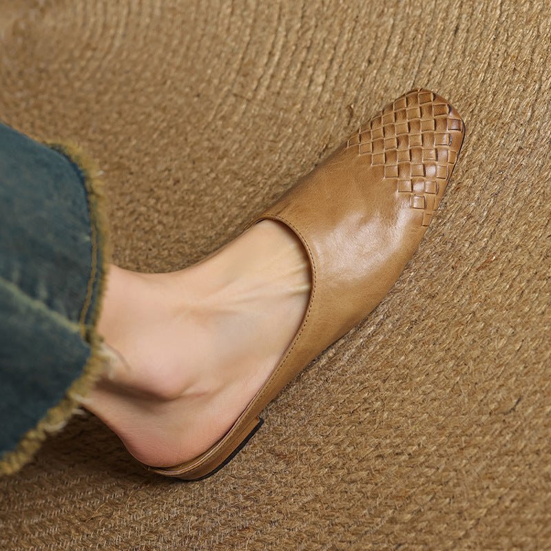 Marilyn | Stylish Woven Square Toe Leather Mules 1