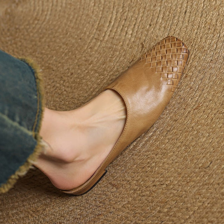 Marilyn | Stylish Woven Square Toe Leather Mules 1