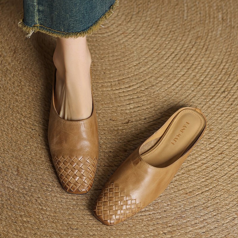 Marilyn | Stylish Woven Square Toe Leather Mules 3