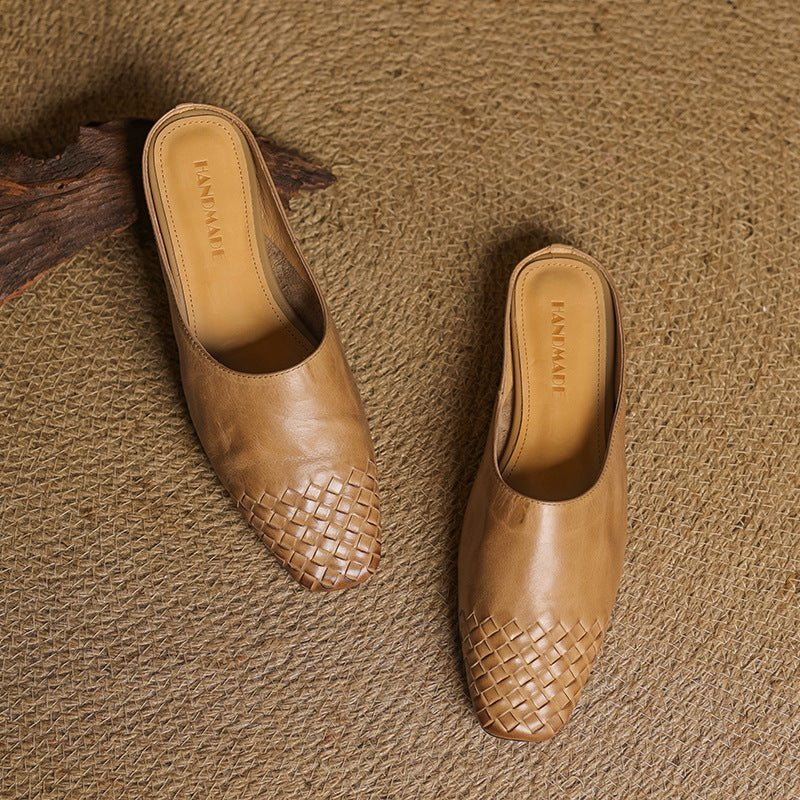 Marilyn | Stylish Woven Square Toe Leather Mules 5
