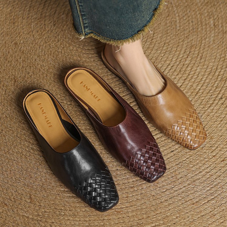 Marilyn | Stylish Woven Square Toe Leather Mules 6