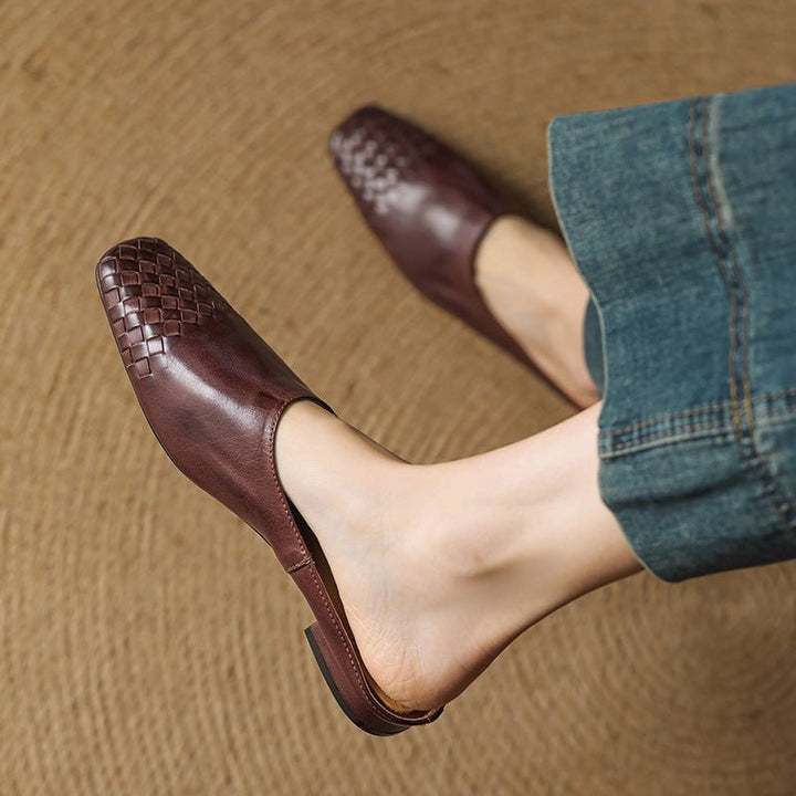 Marilyn | Stylish Woven Square Toe Leather Mules 7