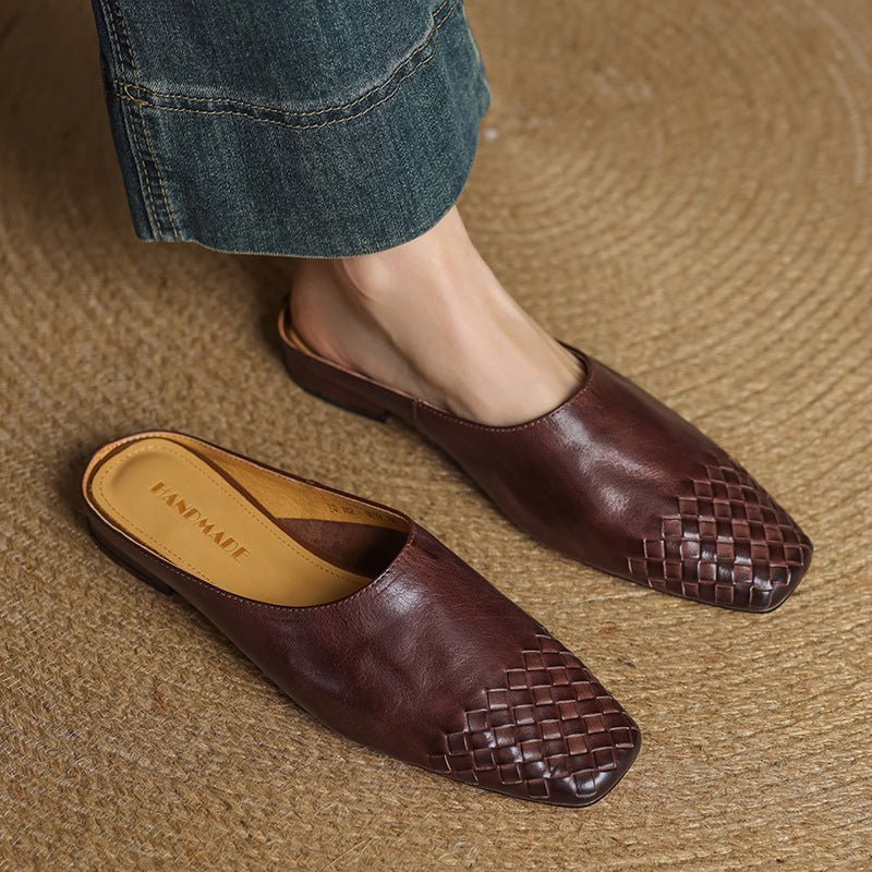 Marilyn | Stylish Woven Square Toe Leather Mules 8