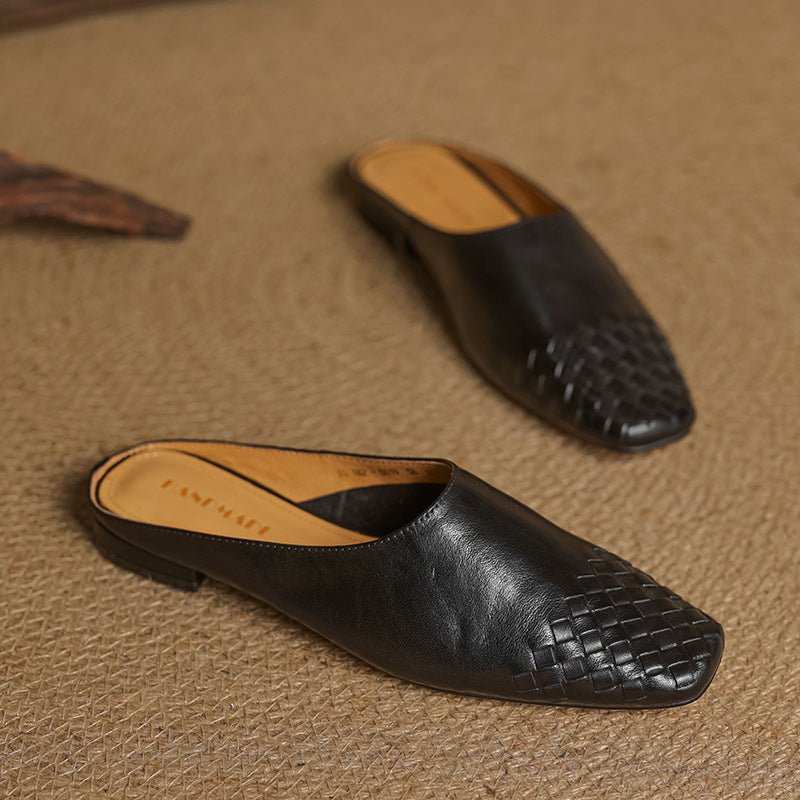 Marilyn | Stylish Woven Square Toe Leather Mules 9