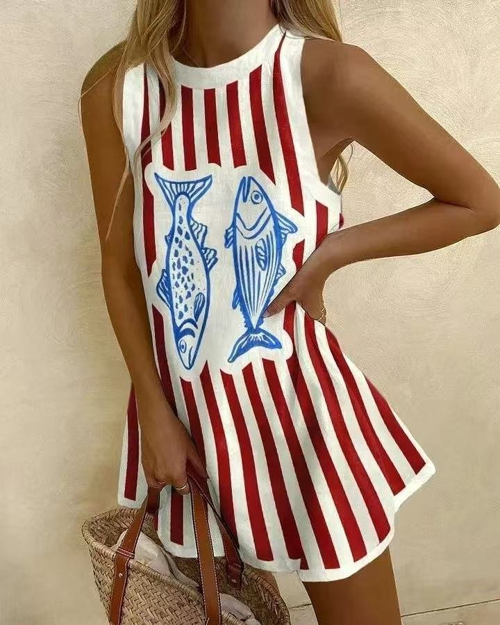 Marina | Playful Nautical Striped Mini Tank Dress 0