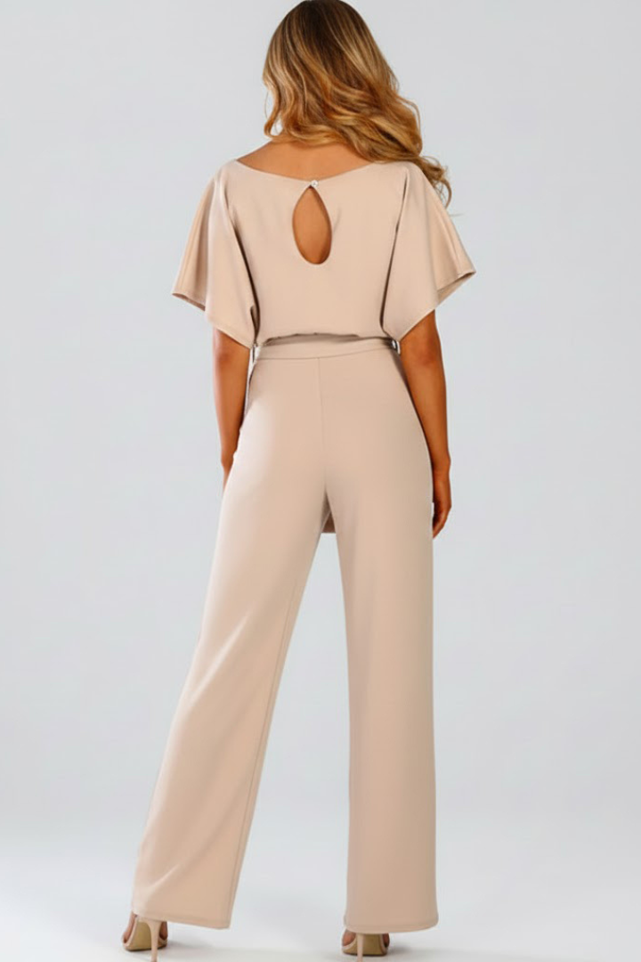 Mary | Elegant Short Sleeve Wide-Leg Belted Jumpsuit 2