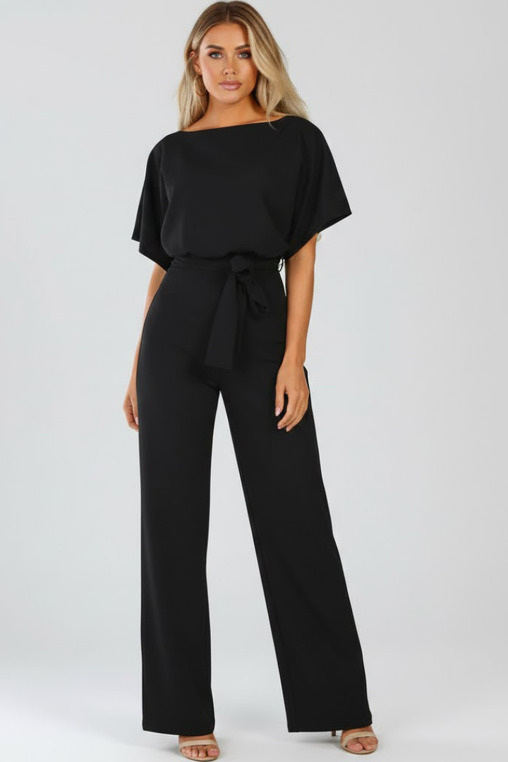 Mary | Elegant Short Sleeve Wide-Leg Belted Jumpsuit 5