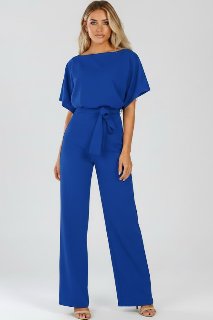 Mary | Elegant Short Sleeve Wide-Leg Belted Jumpsuit 6