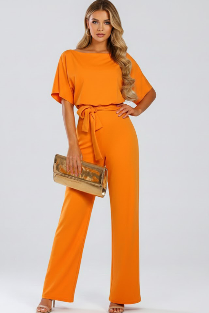 Mary | Elegant Short Sleeve Wide-Leg Belted Jumpsuit 9