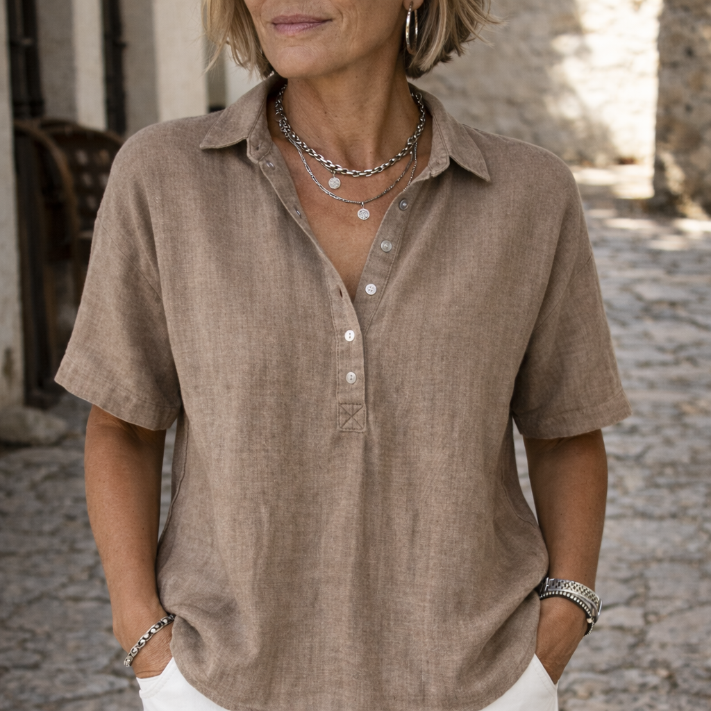 Mary | Elegant & Airy Linen-Style Button-Down Shirt 0