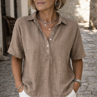 Lyra | Camicia senza tempo in lino con texture e drappeggio moderno