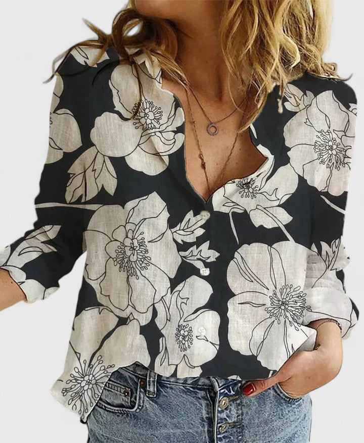 Mary | Floral V-neck long-sleeve blouse 1
