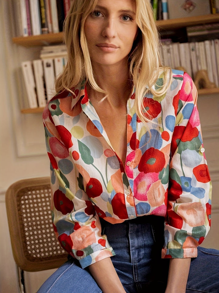 Maya | Artistic Floral Button-Down Long Sleeve Shirts 3