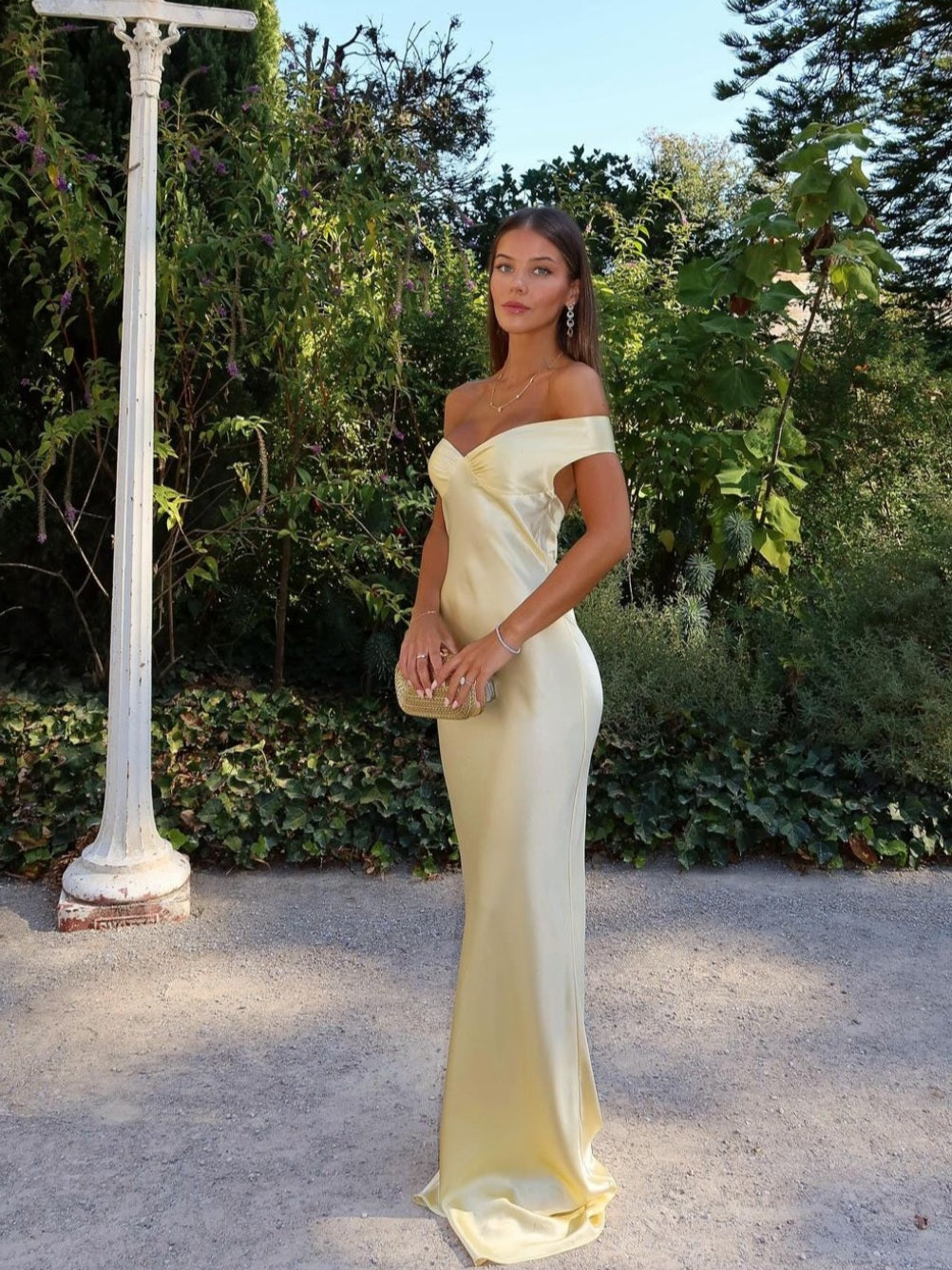 Maya | Satin Dress Wedding Guest Off-The-Shoulder Elegant Fit 0