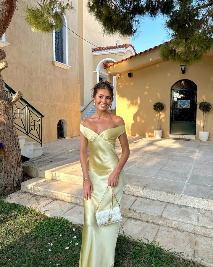 Maya | Satin Dress Wedding Guest Off-The-Shoulder Elegant Fit 2
