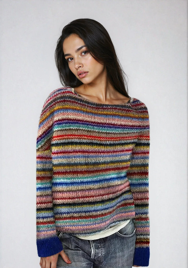 Maya | Vibrant Retro Striped Relaxed-Fit Knit Sweater 2