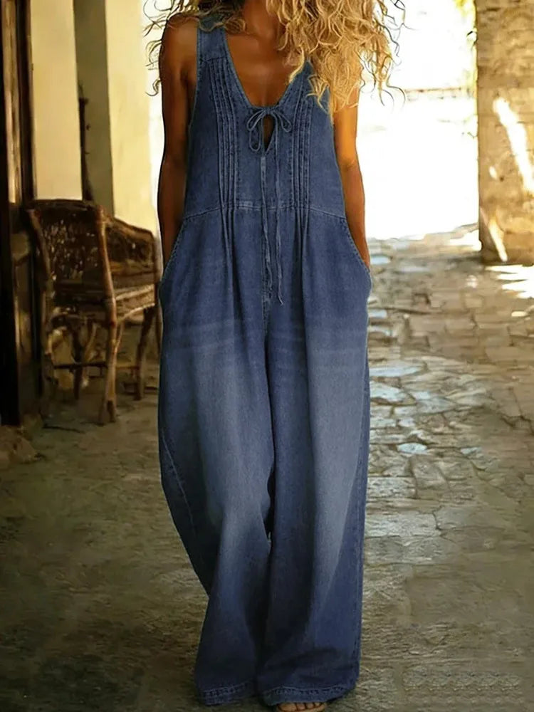 Maya | Wide-Leg Denim Utility Jumpsuit 0
