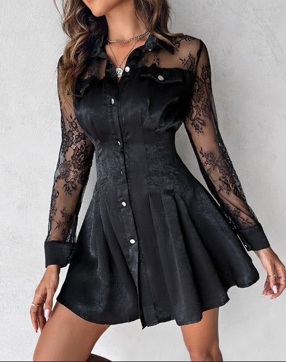 Megan | Sophisticated And Elegant Button Front Lace Mini Dress 2