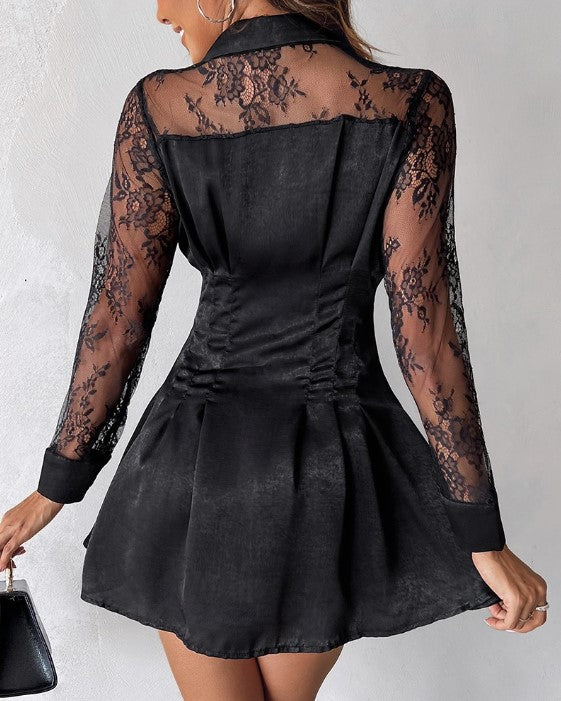 Megan | Sophisticated And Elegant Button Front Lace Mini Dress 5