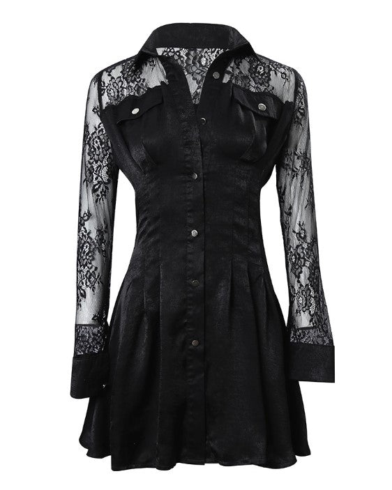 Megan | Sophisticated And Elegant Button Front Lace Mini Dress 8
