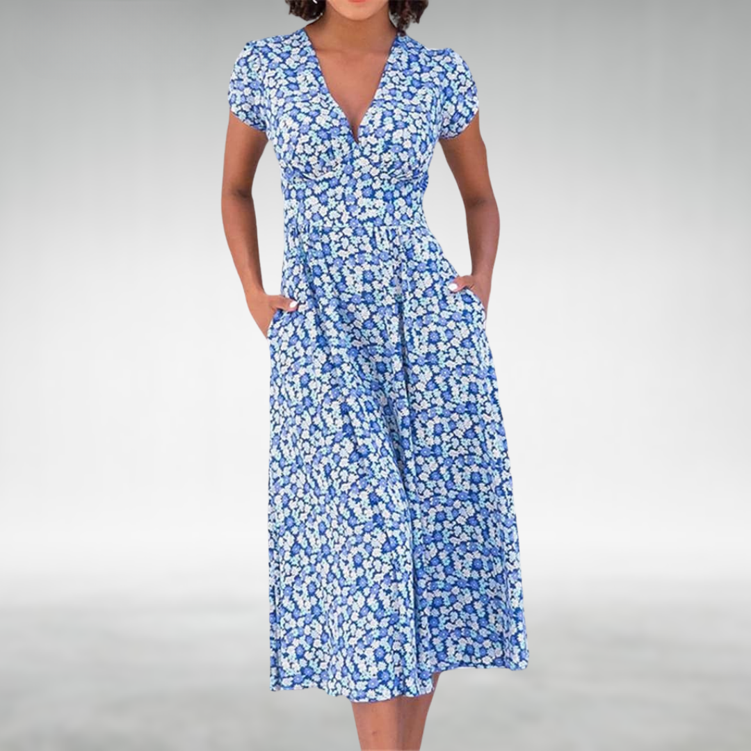 Melissa | Elegant V-Neck Floral Midi Dress 0