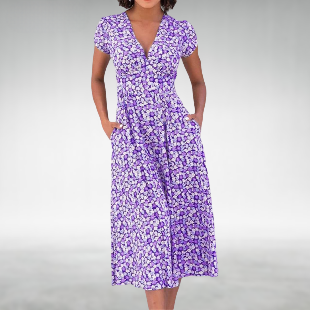 Melissa | Elegant V-Neck Floral Midi Dress 2