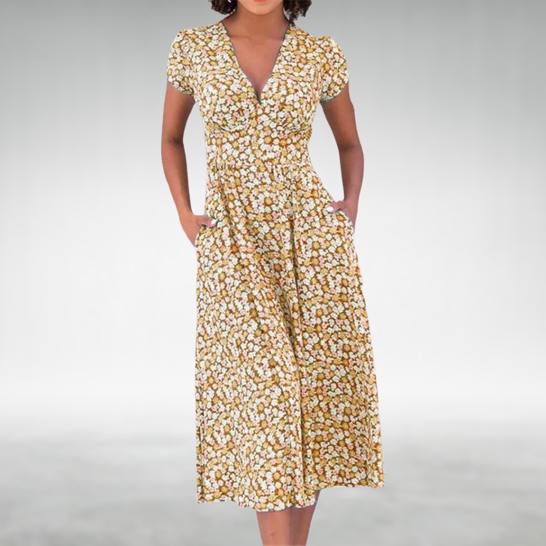 Melissa | Elegant V-Neck Floral Midi Dress 3
