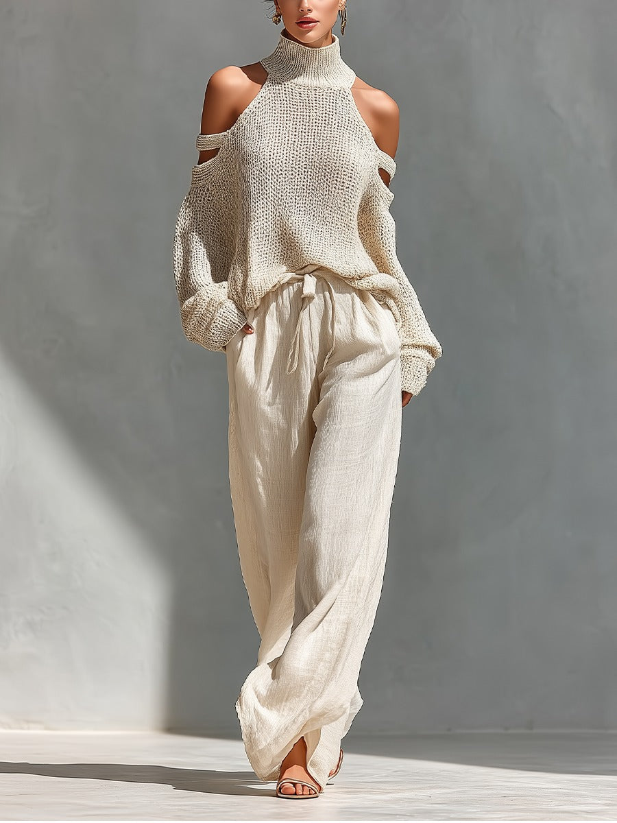 Mia | Sophisticated And Cozy Cold-Shoulder Knit Set 0