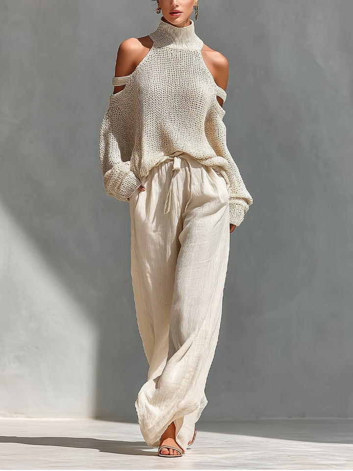 Mia | Sophisticated And Cozy Cold-Shoulder Knit Set 0