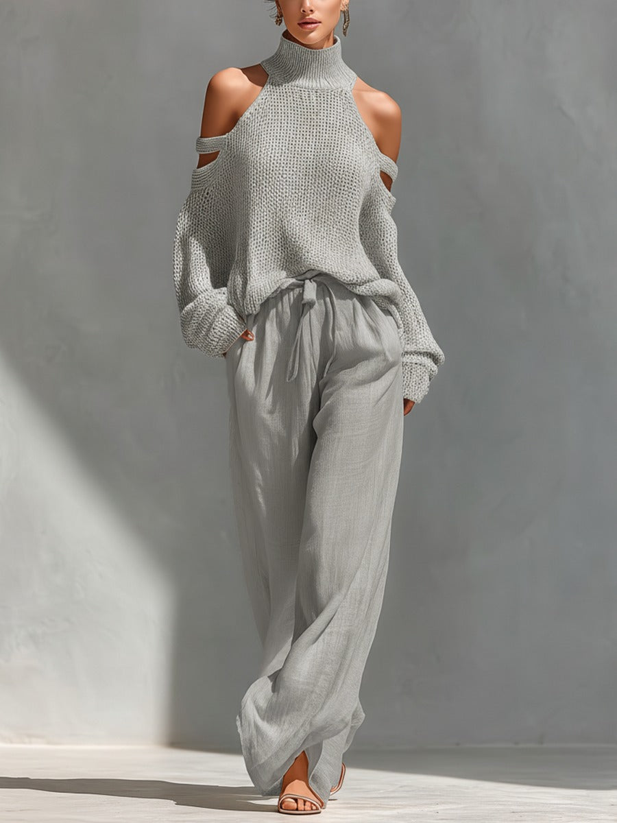 Mia | Sophisticated And Cozy Cold-Shoulder Knit Set 1