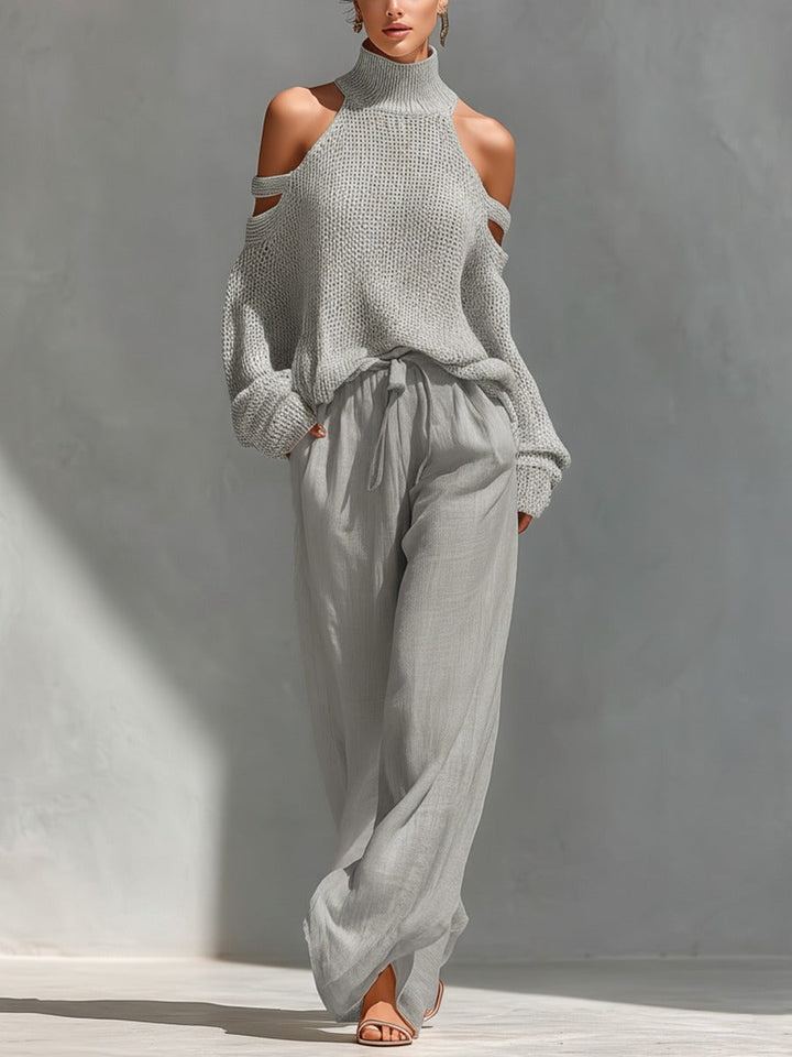 Mia | Sophisticated And Cozy Cold-Shoulder Knit Set 1