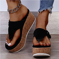 Grace | Cork Wedge Thong Comfortable Sandals with Bow Detail