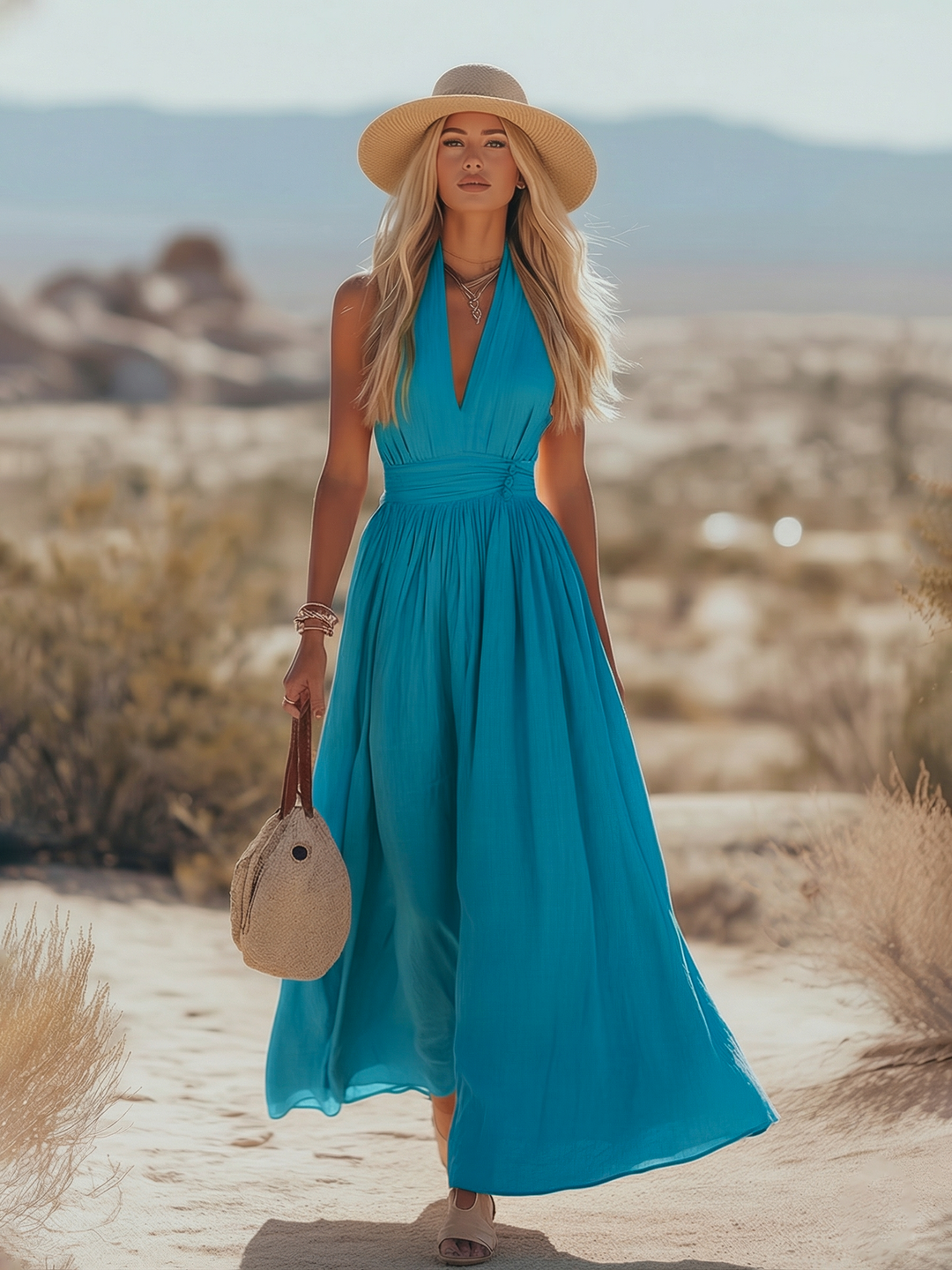 Mila | Elegant Sleeveless Halterneck Maxi Dress for Summer 2