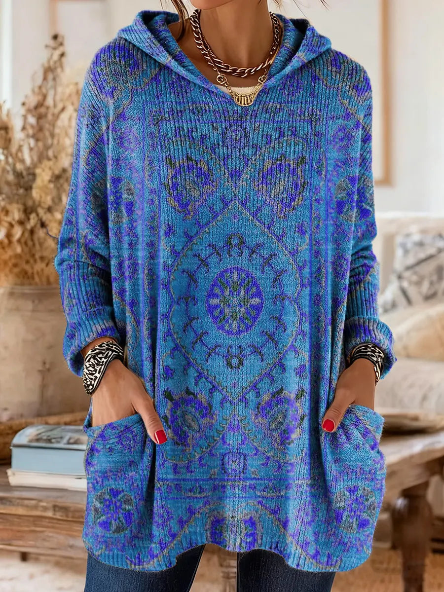 Mira | Cozy Hooded Women's Tunic with Retro Ethnic Print 8