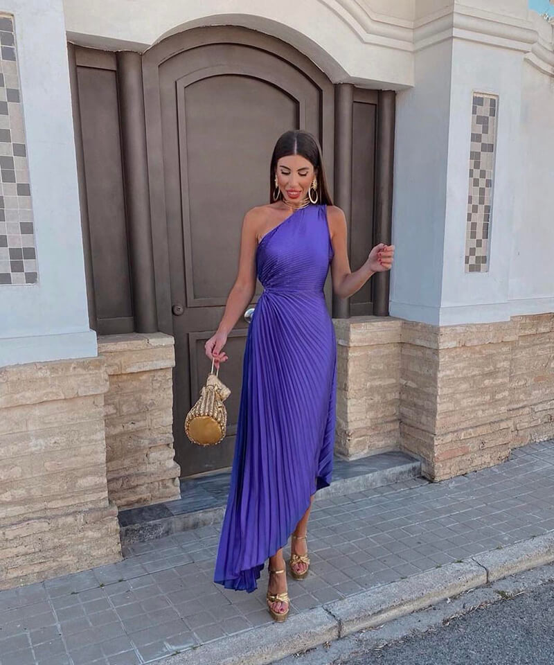 Mira | Womens Dress Wedding Guest One-Shoulder Midi Elegant Fit 0