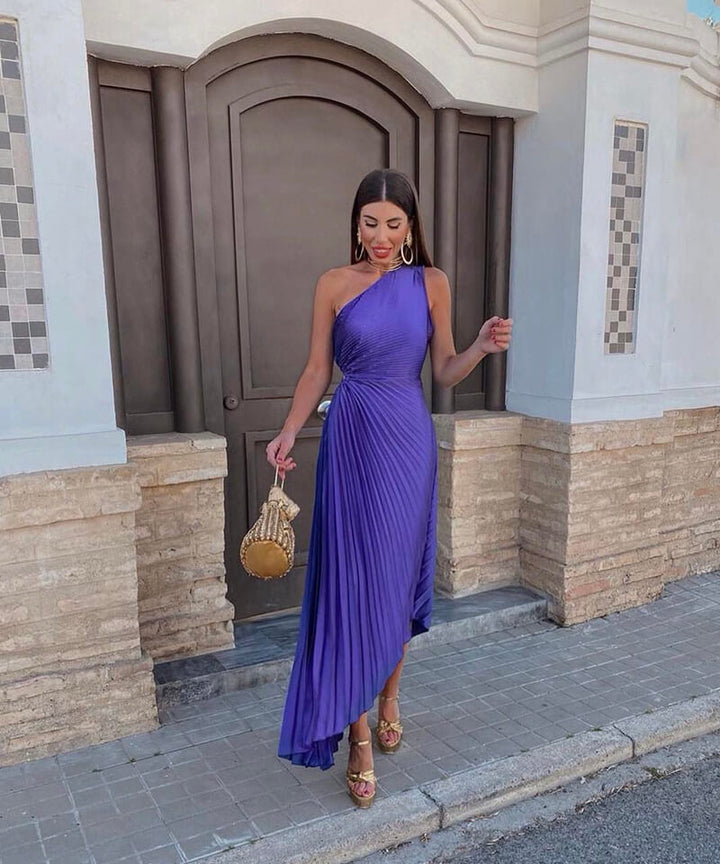 Mira | Womens Dress Wedding Guest One-Shoulder Midi Elegant Fit 0