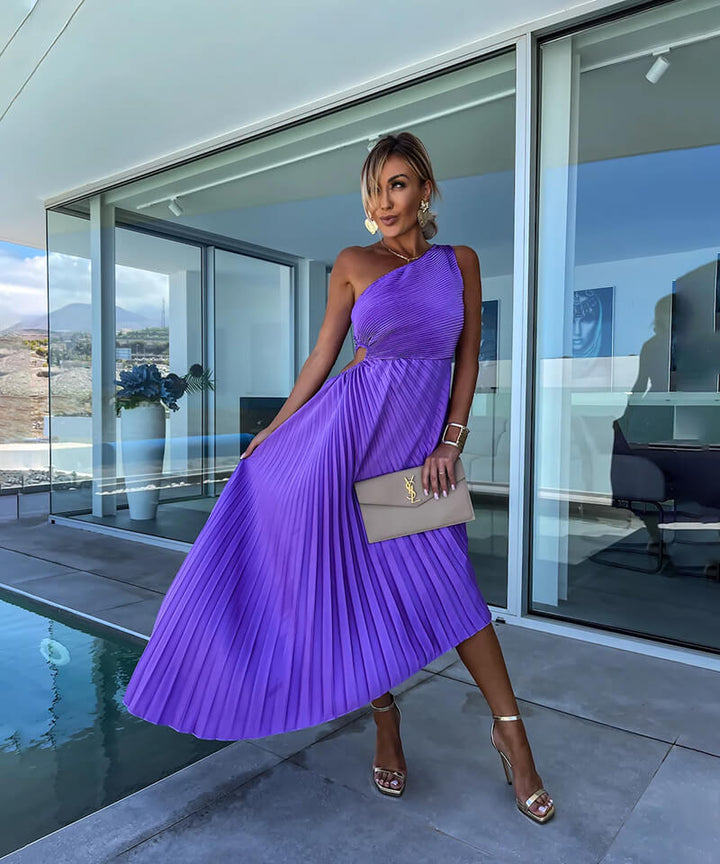 Mira | Womens Dress Wedding Guest One-Shoulder Midi Elegant Fit 1