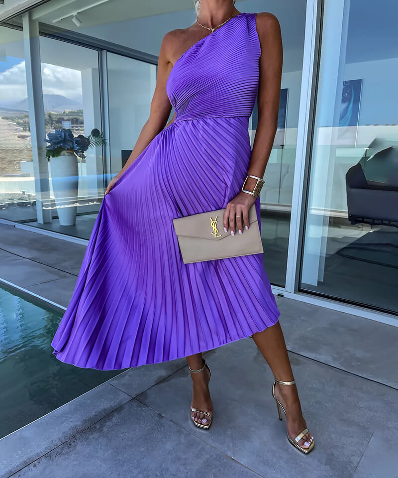 Mira | Womens Dress Wedding Guest One-Shoulder Midi Elegant Fit 2