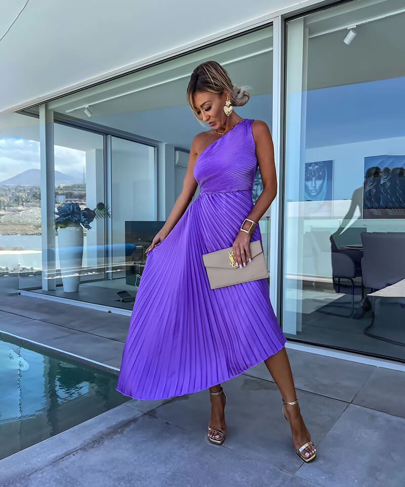 Mira | Womens Dress Wedding Guest One-Shoulder Midi Elegant Fit 3