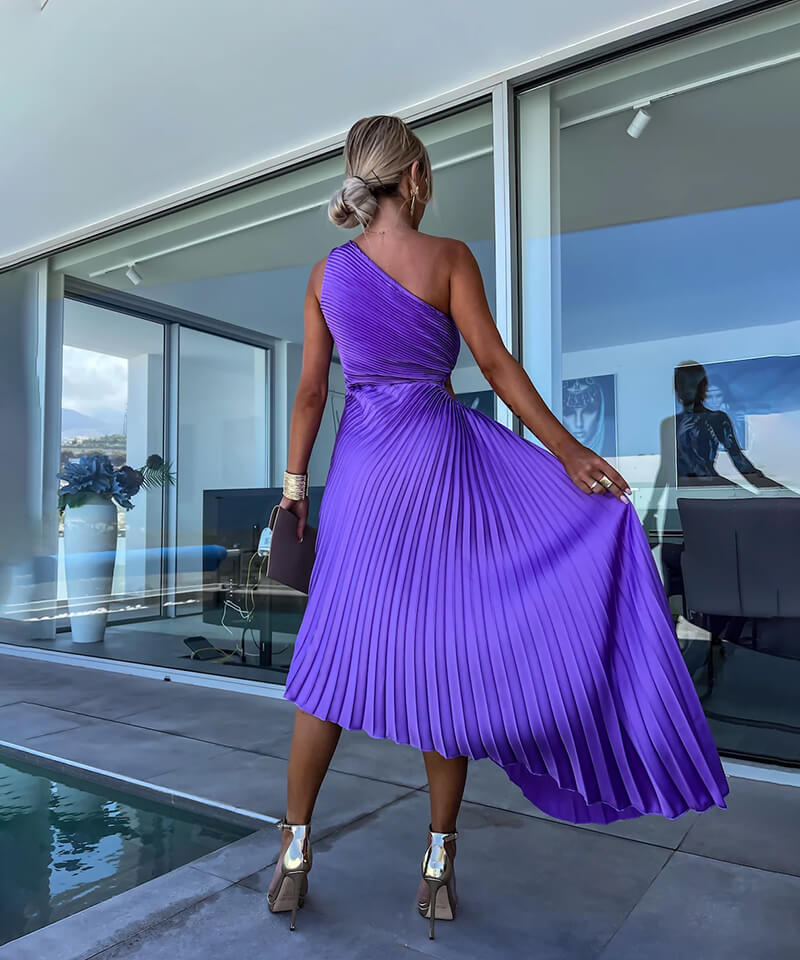 Mira | Womens Dress Wedding Guest One-Shoulder Midi Elegant Fit 4