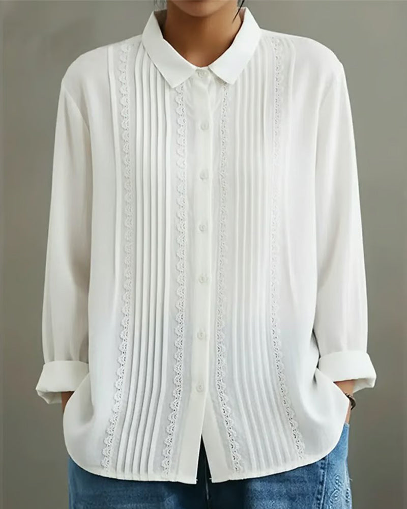 Miranda | Elegant Long Sleeve Lace Trim Blouse 0