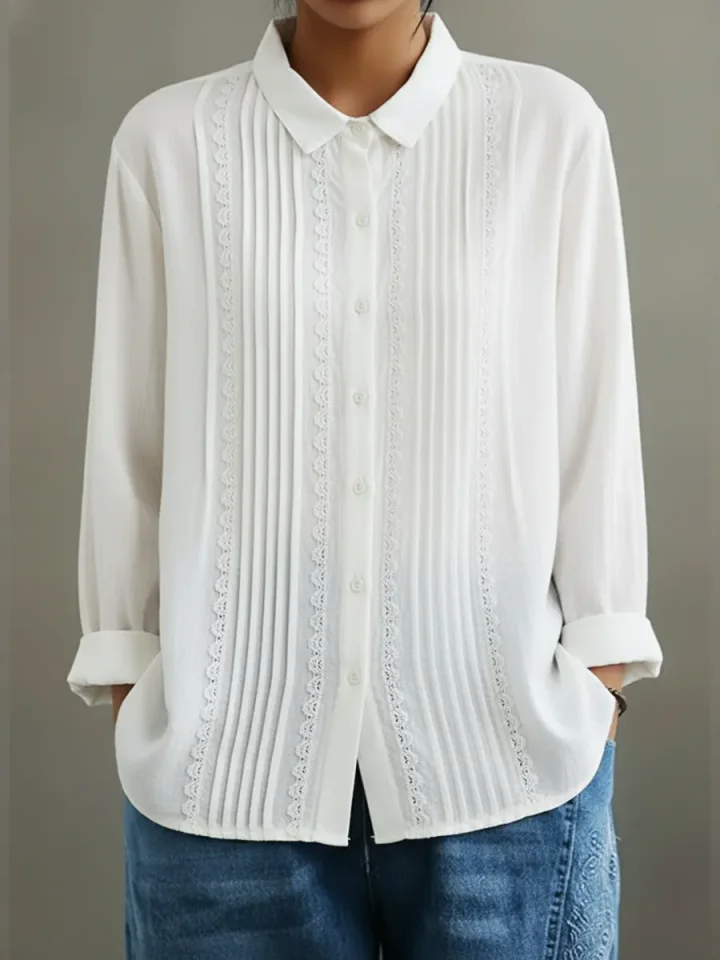 Miranda | Elegant Long Sleeve Lace Trim Blouse 1