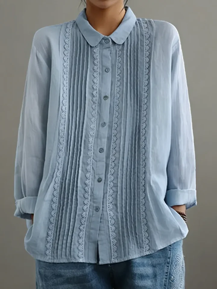 Miranda | Elegant Long Sleeve Lace Trim Blouse 2
