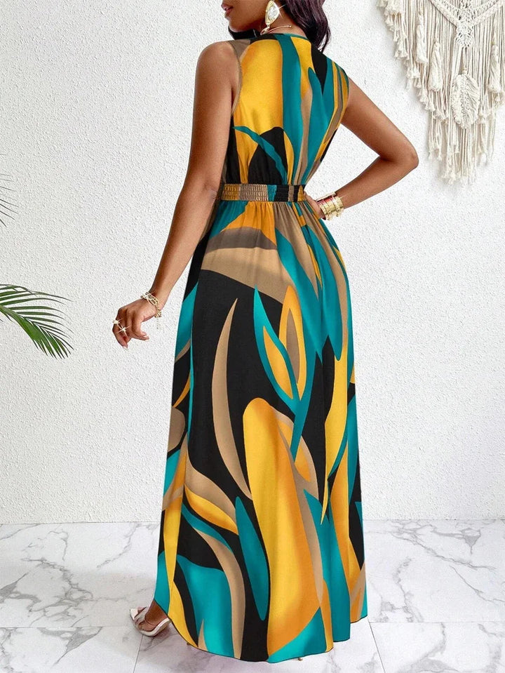 Mirella | Abstract Print Deep V-Neck Maxi Dress 1