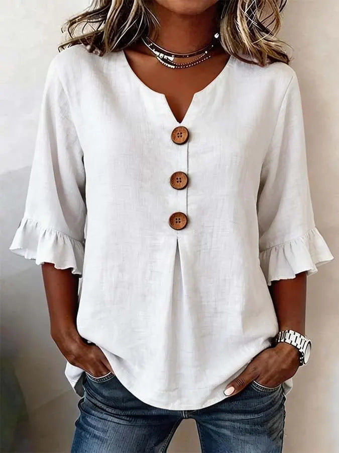 Nadia | Breathable And Elegant Ruffled Linen Blouse 0