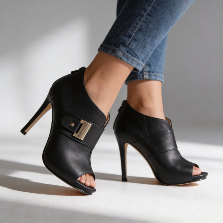 Nadine | Stiletto Heels Open Toe Gold Buckle Elegant Fit 4