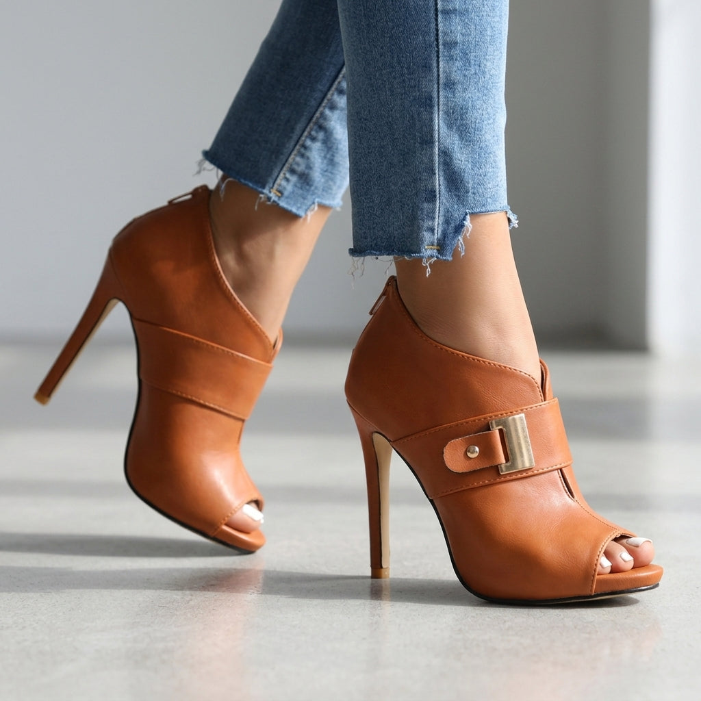 Nadine | Stiletto Heels Open Toe Gold Buckle Elegant Fit 5