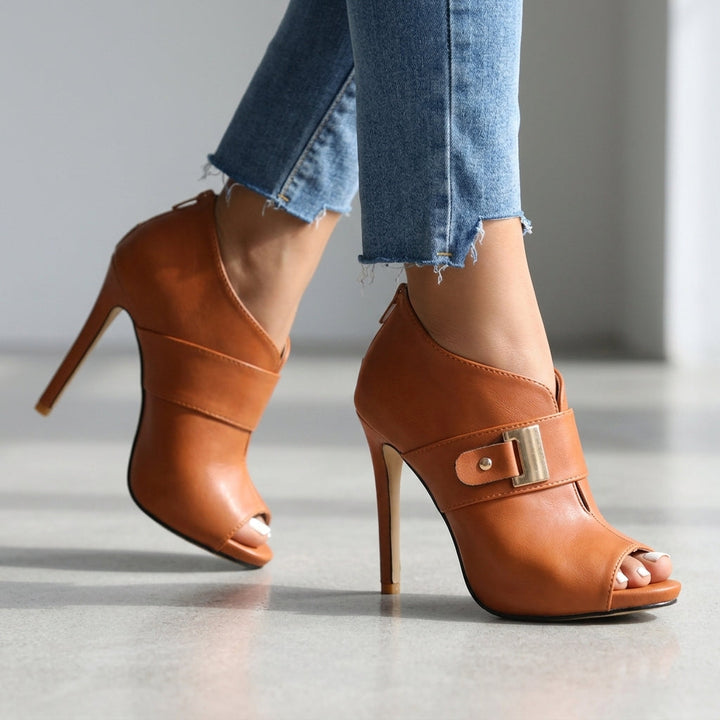 Nadine | Stiletto Heels Open Toe Gold Buckle Elegant Fit 5