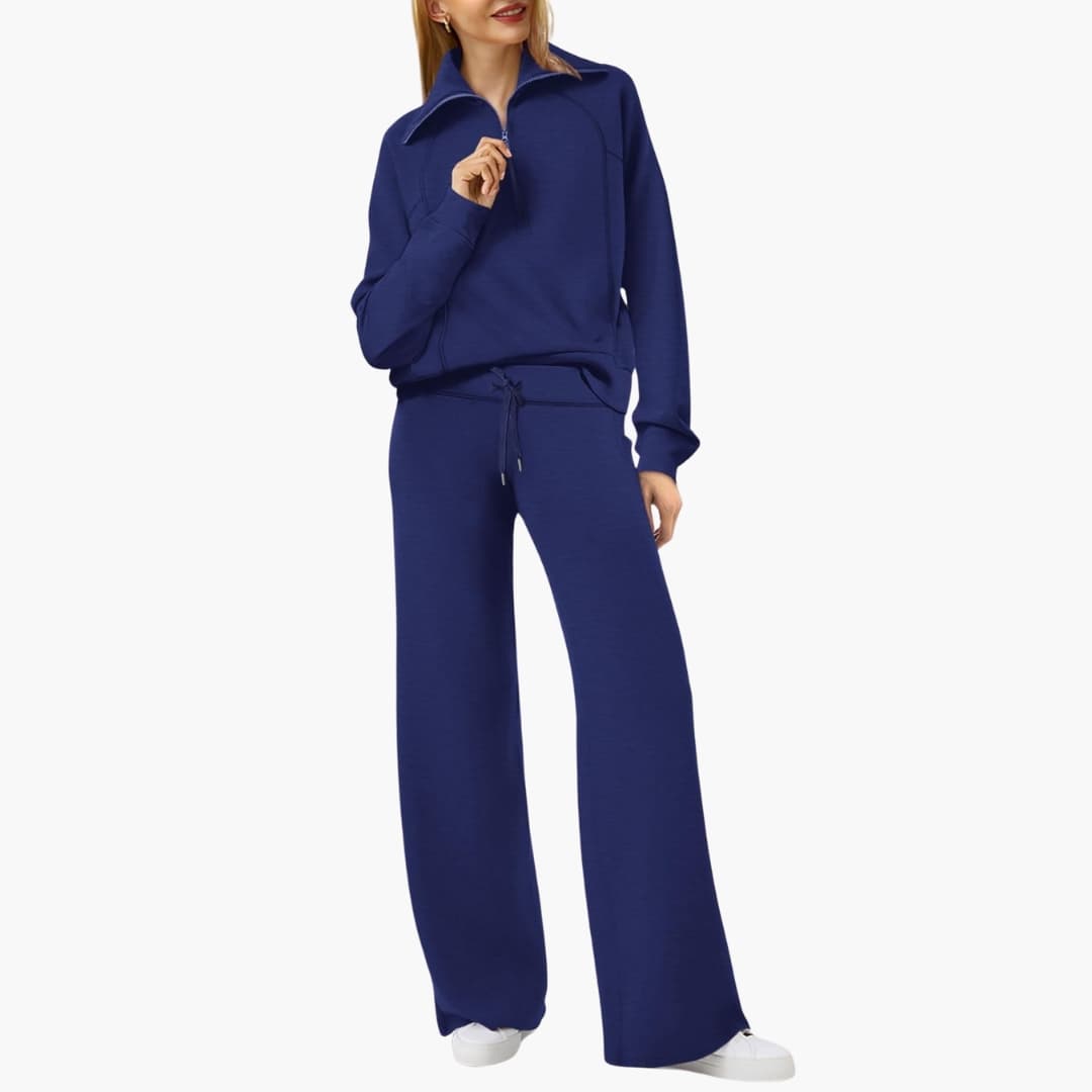 Naomi | Elegant Half-Zip Wide-Leg Lounge Set 0